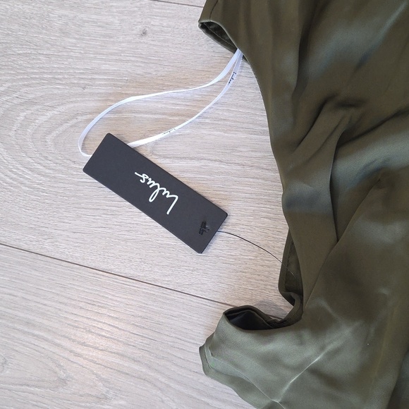 The Lulus Distinctive Charm Olive Green Satin Asymmetrical Maxi Dress - Picture 7 of 11